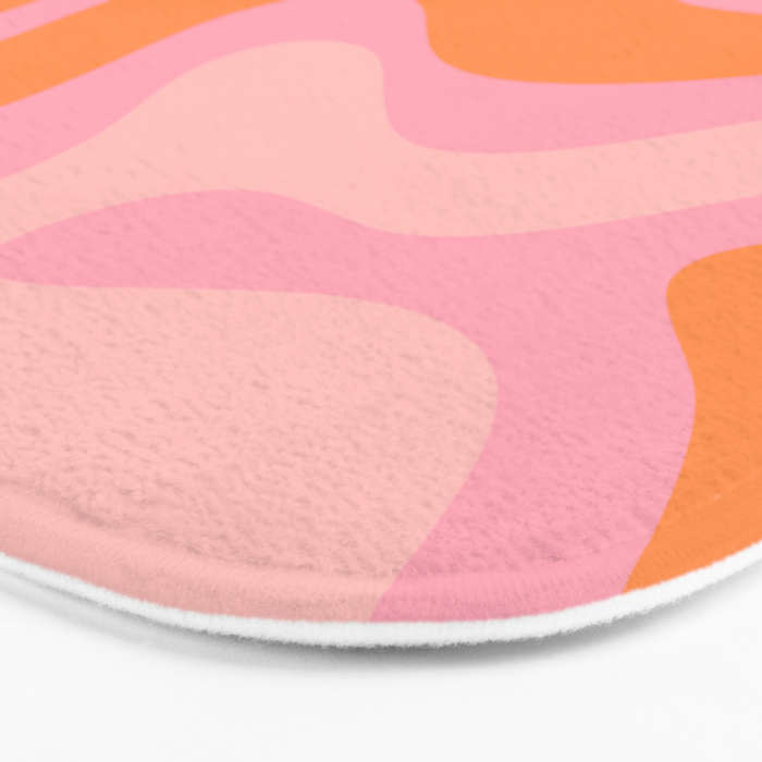 Modern Liquid Swirl Abstract Pattern Square in Retro Pink and Orange Bath Mat Gallery Image 3