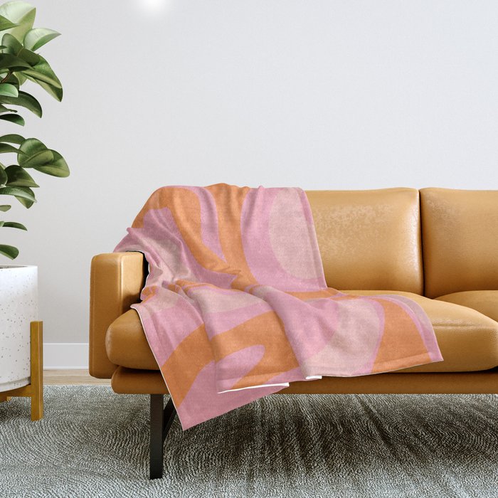 Modern Liquid Swirl Abstract Pattern Square in Retro Pink and Orange Throw Blanket Gallery Image 1
