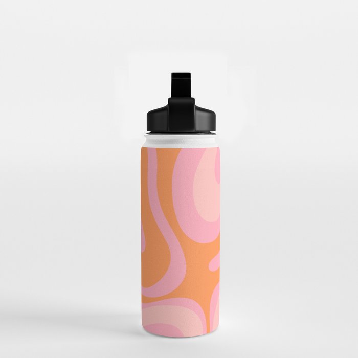 Modern Liquid Swirl Abstract Pattern Square in Retro Pink and Orange Water Bottle Gallery Image 2