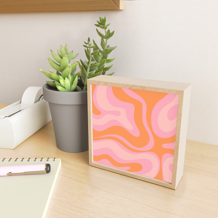 Modern Liquid Swirl Abstract Pattern Square in Retro Pink and Orange Mini Art Print Gallery Image 2