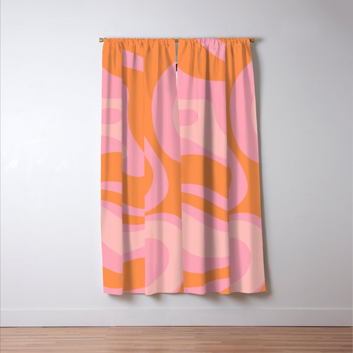 Modern Liquid Swirl Abstract Pattern Square in Retro Pink and Orange Window Curtain Gallery Image 3