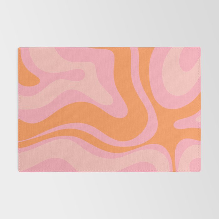 Modern Liquid Swirl Abstract Pattern Square in Retro Pink and Orange Rug Gallery Image 2