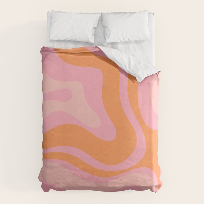 Modern Liquid Swirl Abstract Pattern Square in Retro Pink and Orange Duvet Cover Gallery Image 6