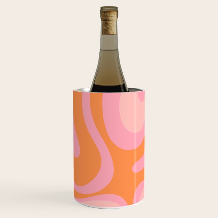 Modern Liquid Swirl Abstract Pattern Square in Retro Pink and Orange Wine Chiller Gallery Image 3