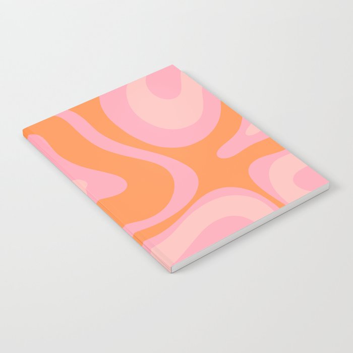 Modern Liquid Swirl Abstract Pattern Square in Retro Pink and Orange Notebook Gallery Image 1