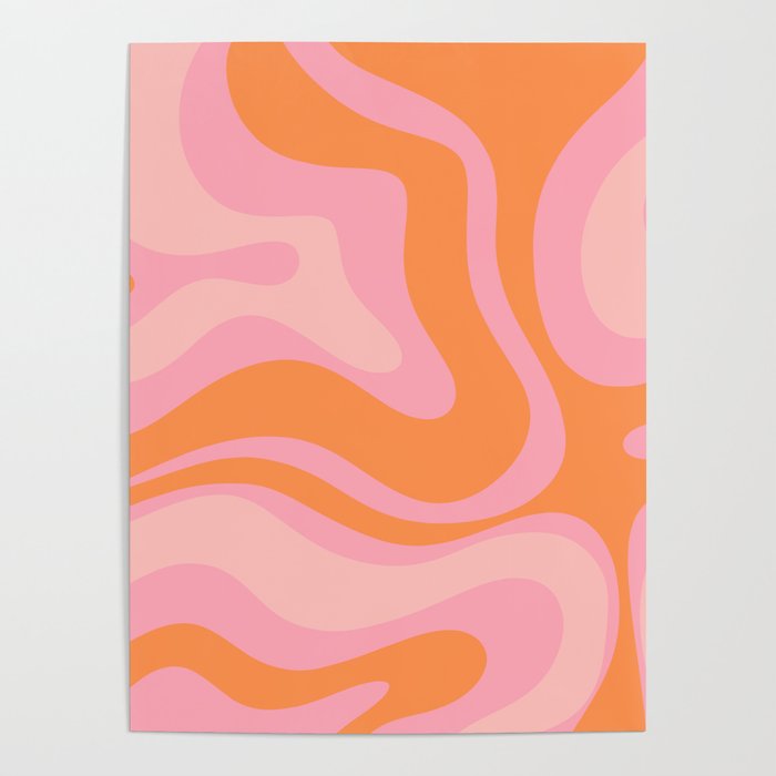 Modern Liquid Swirl Abstract Pattern Square in Retro Pink and Orange Poster Gallery Image 4