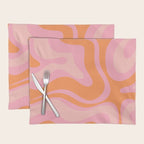 Modern Liquid Swirl Abstract Pattern Square in Retro Pink and Orange Placemat Gallery Image 1