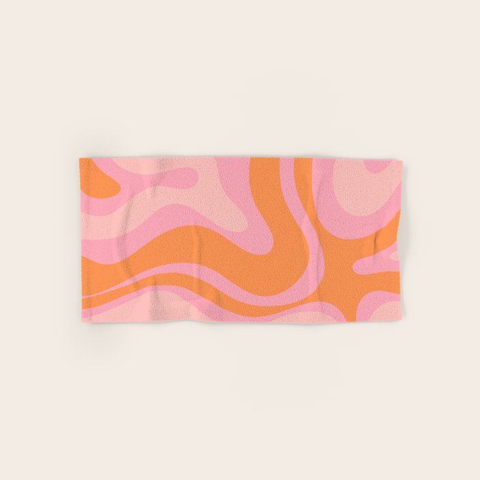 Modern Liquid Swirl Abstract Pattern Square in Retro Pink and Orange Bath Towel Gallery Image 1