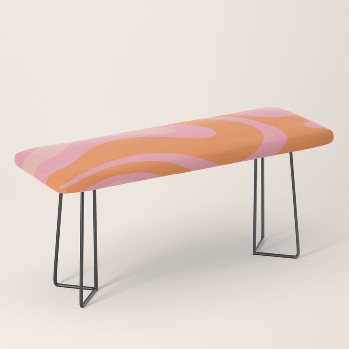 Modern Liquid Swirl Abstract Pattern Square in Retro Pink and Orange Bench Gallery Image 1