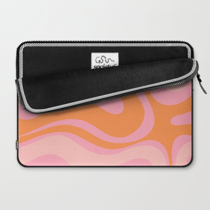 Modern Liquid Swirl Abstract Pattern Square in Retro Pink and Orange Laptop Sleeve Gallery Image 2