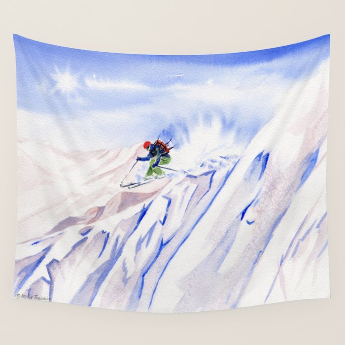Powder Skiing Wall Tapestry Gallery Image 1