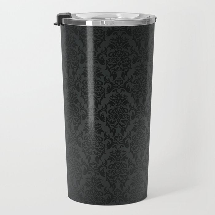 Luxury Black Damask Travel Mug Gallery Image 3