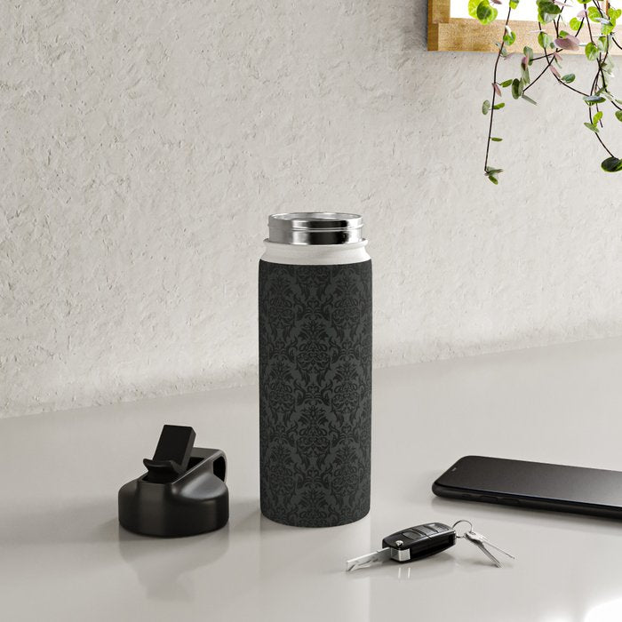 Luxury Black Damask Water Bottle Gallery Image 4