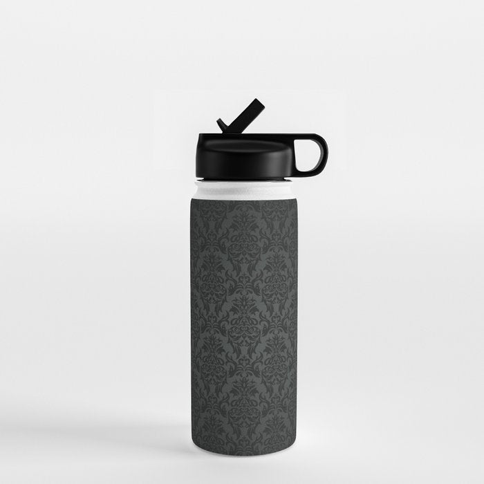 Luxury Black Damask Water Bottle Gallery Image 1