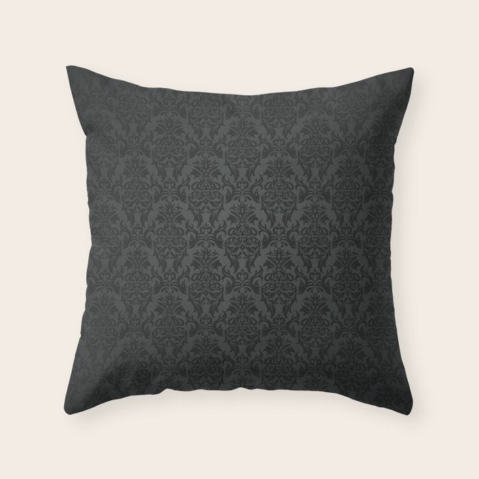 Luxury Black Damask Throw Pillow Gallery Image 6
