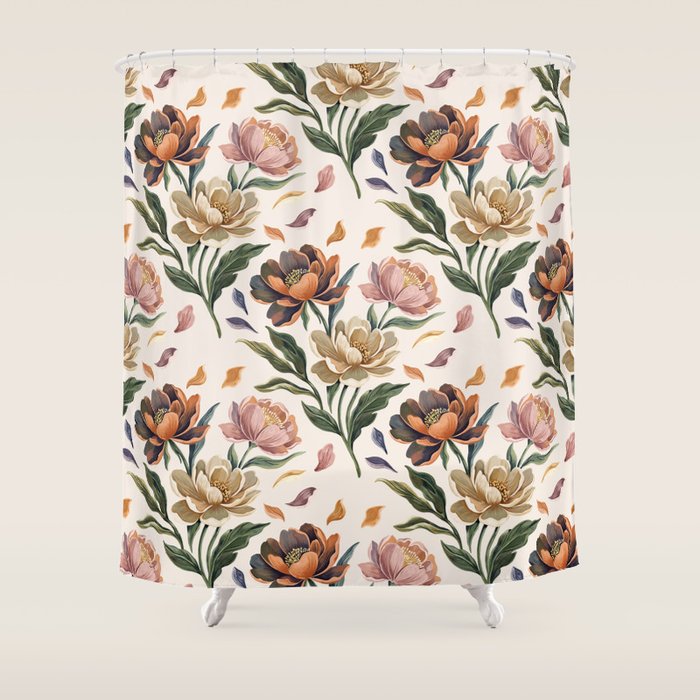 Hand Painted Peony Florals Shower Curtain Gallery Image 1