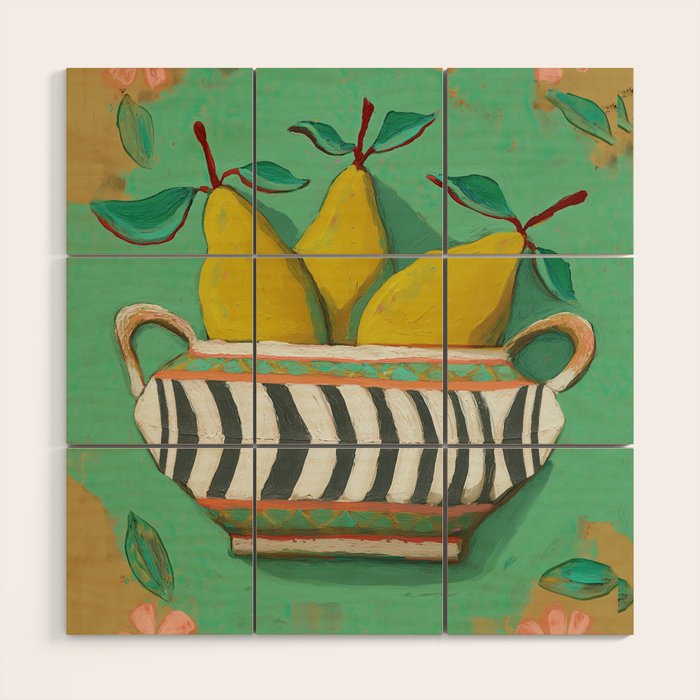 Striped Bowl with Pears Wood Wall Art Gallery Image 1