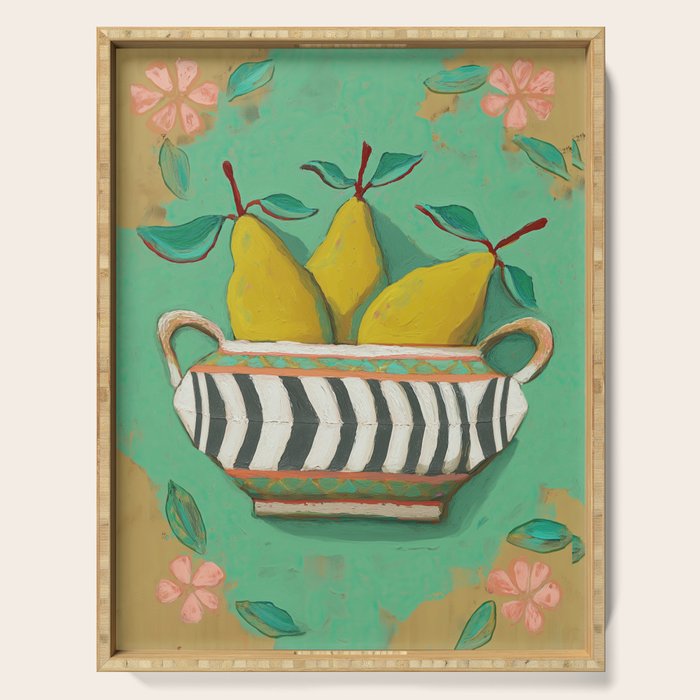 Striped Bowl with Pears Serving Tray Gallery Image 1
