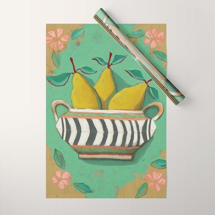 Striped Bowl with Pears Wrapping Paper Gallery Image 1