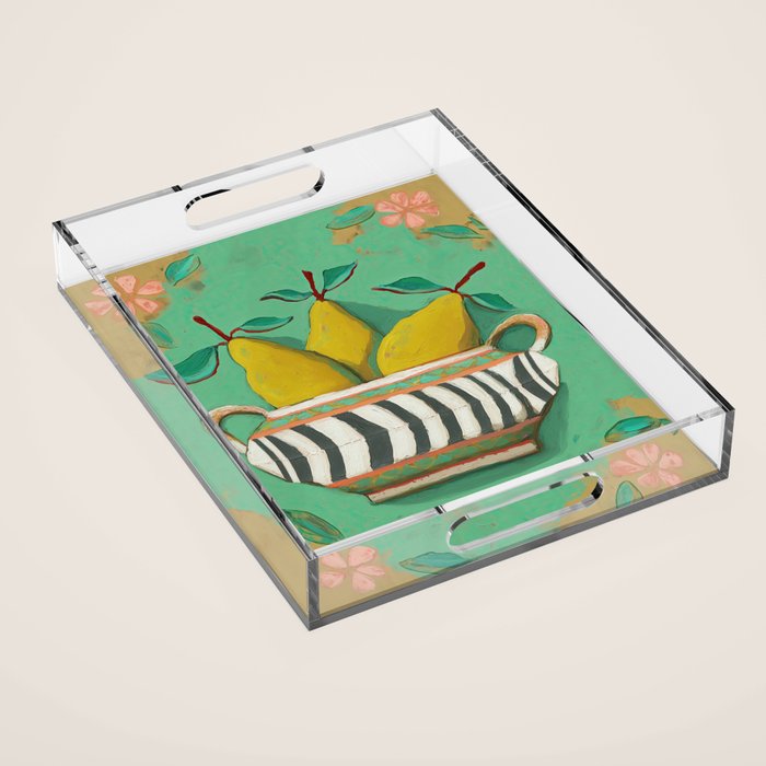 Striped Bowl with Pears Acrylic Tray Gallery Image 1