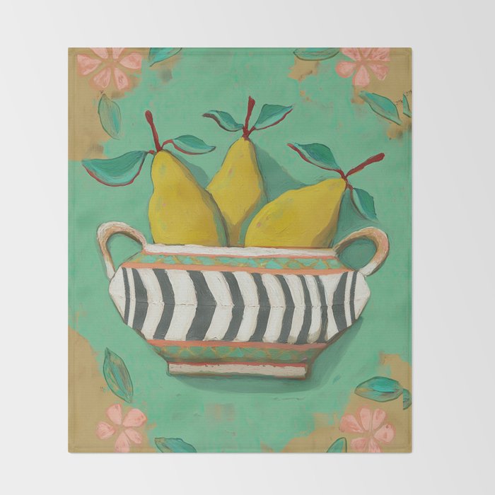 Striped Bowl with Pears Throw Blanket Gallery Image 2