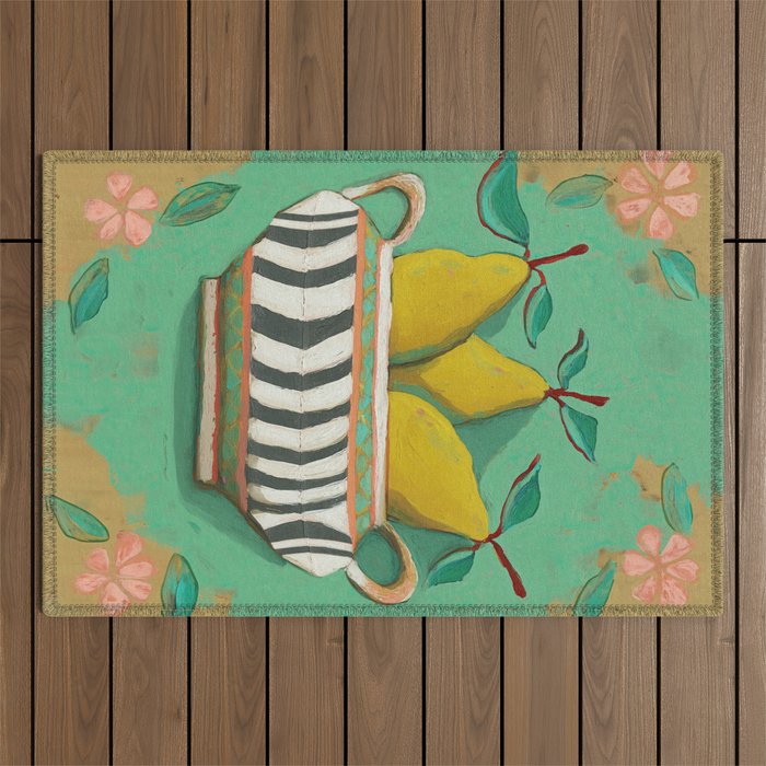 Striped Bowl with Pears Outdoor Rug Gallery Image 1