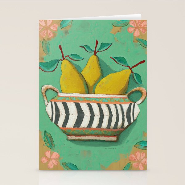 Striped Bowl with Pears Stationery Card Gallery Image 1