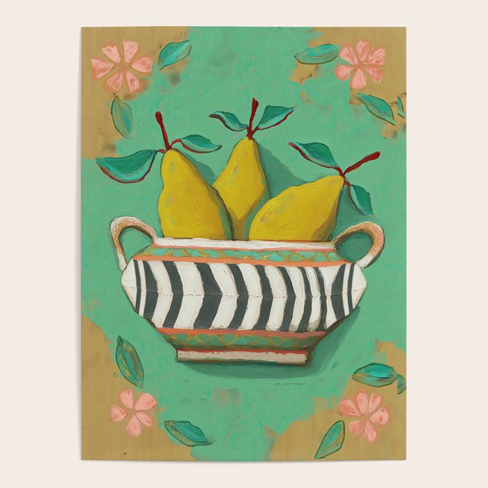 Striped Bowl with Pears Poster Gallery Image 1