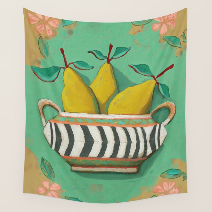 Striped Bowl with Pears Wall Tapestry Gallery Image 4
