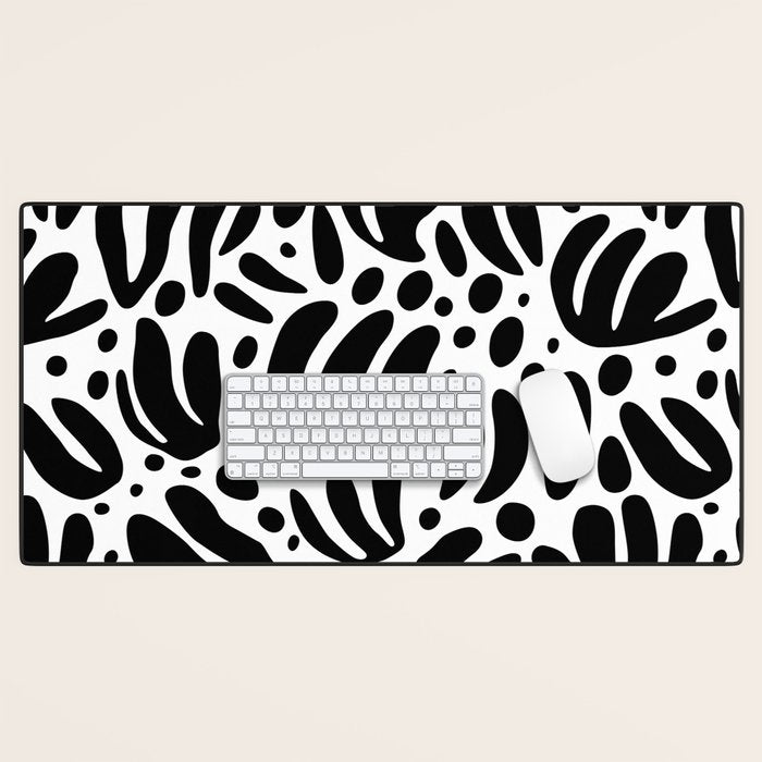 Black and white organic plant leaf art pattern Desk Mat Gallery Image 1
