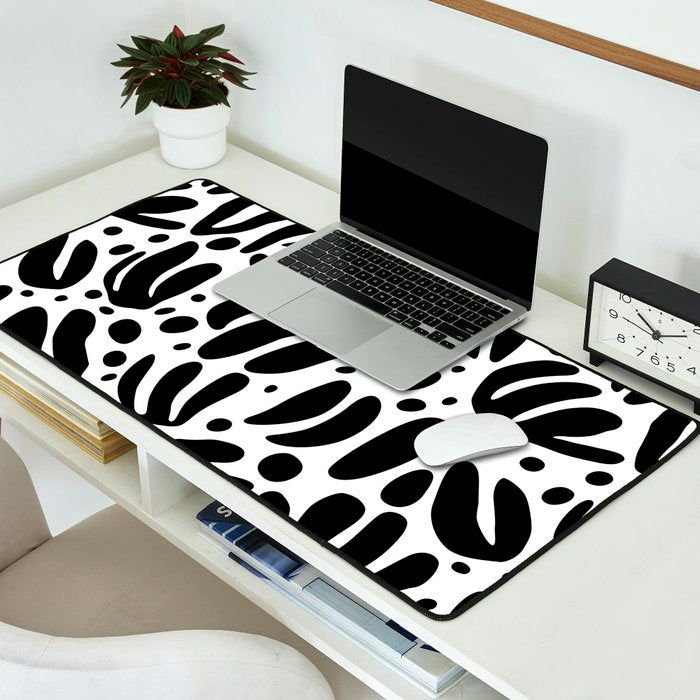 Black and white organic plant leaf art pattern Desk Mat Gallery Image 2