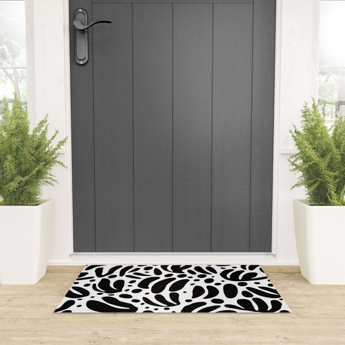 Black and white organic plant leaf art pattern Welcome Mat Gallery Image 3