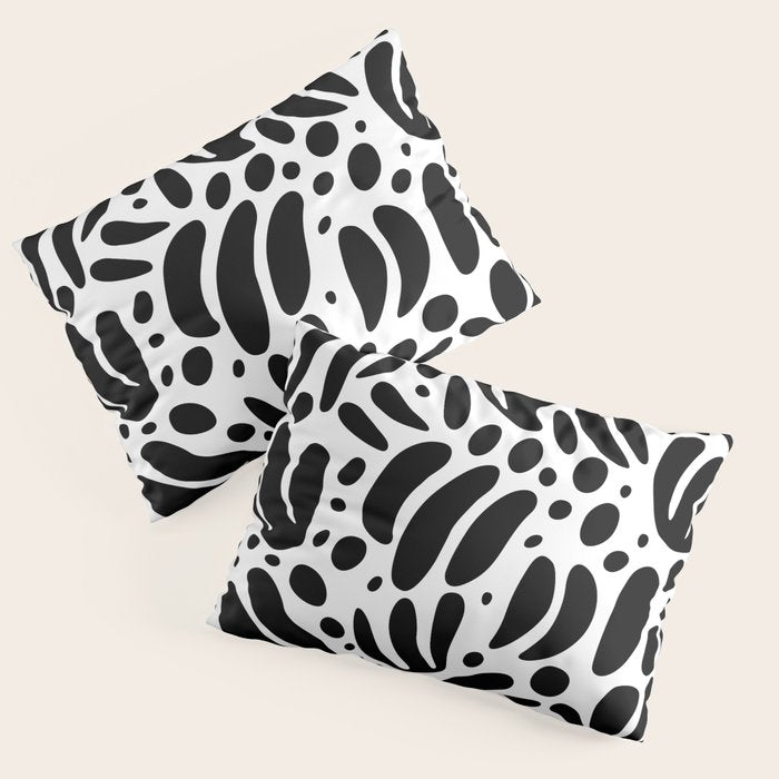 Black and white organic plant leaf art pattern Pillow Sham Gallery Image 1