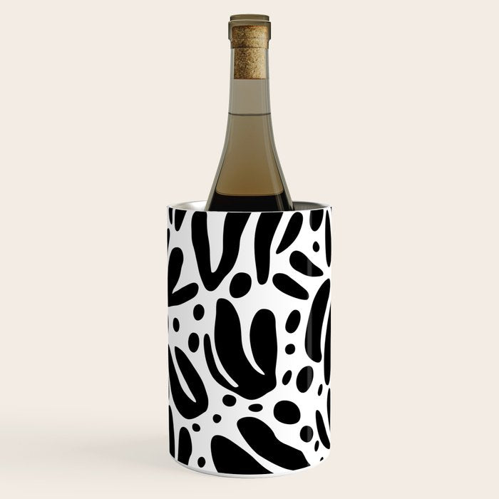 Black and white organic plant leaf art pattern Wine Chiller Gallery Image 2