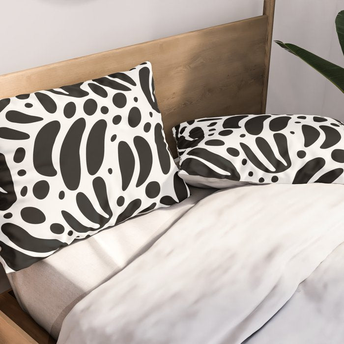 Black and white organic plant leaf art pattern Pillow Sham Gallery Image 2