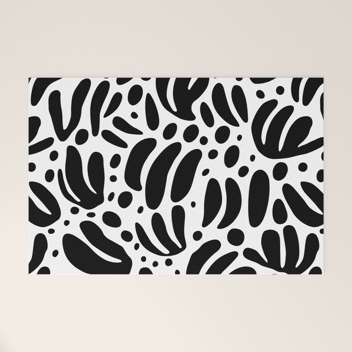 Black and white organic plant leaf art pattern Welcome Mat Gallery Image 1