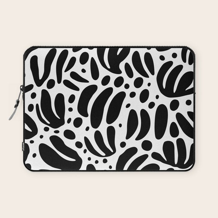 Black and white organic plant leaf art pattern Laptop Sleeve Gallery Image 1