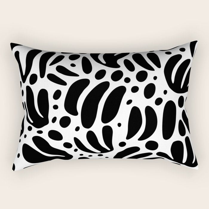 Black and white organic plant leaf art pattern Rectangular Pillow Gallery Image 1