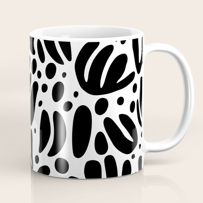Black and white organic plant leaf art pattern Coffee Mug Gallery Image 1