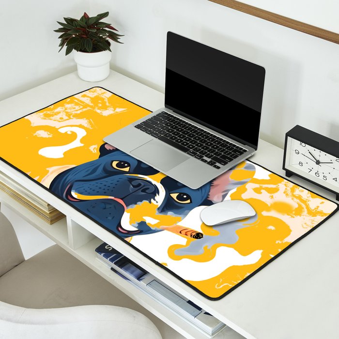 Should I Over Explain Myself or Remain Misunderstood? | Bulldog Pets Funny Quote, Typography Poster Saying Phrase, Cute Quirky Whimsical Dog Animals Naive Illustration Desk Mat Gallery Image 2