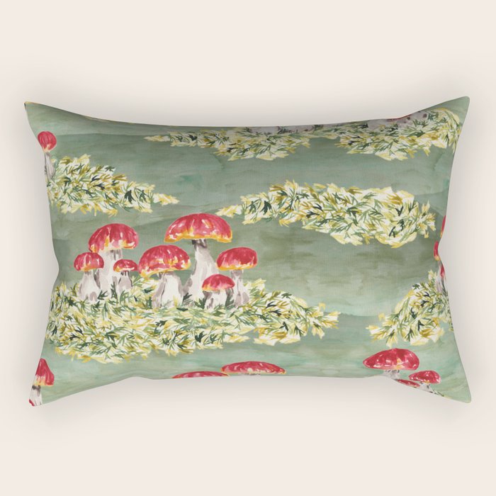 Watercolor moss and mushroom mosaic pattern Rectangular Pillow Gallery Image 1