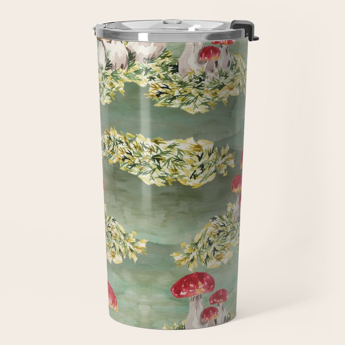 Watercolor moss and mushroom mosaic pattern Travel Mug Gallery Image 2