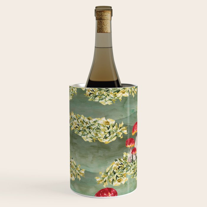 Watercolor moss and mushroom mosaic pattern Wine Chiller Gallery Image 3