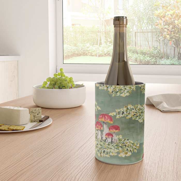 Watercolor moss and mushroom mosaic pattern Wine Chiller Gallery Image 4