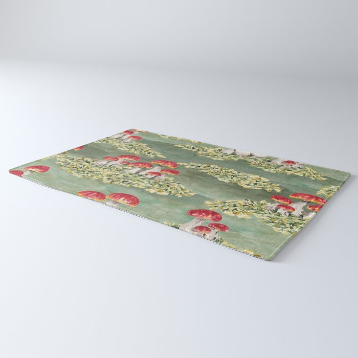 Watercolor moss and mushroom mosaic pattern Rug Gallery Image 3