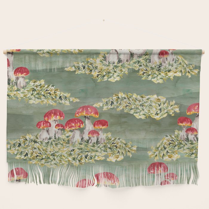 Watercolor moss and mushroom mosaic pattern Wall Hanging Gallery Image 1