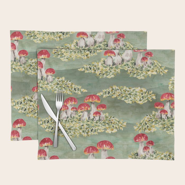Watercolor moss and mushroom mosaic pattern Placemat Gallery Image 1
