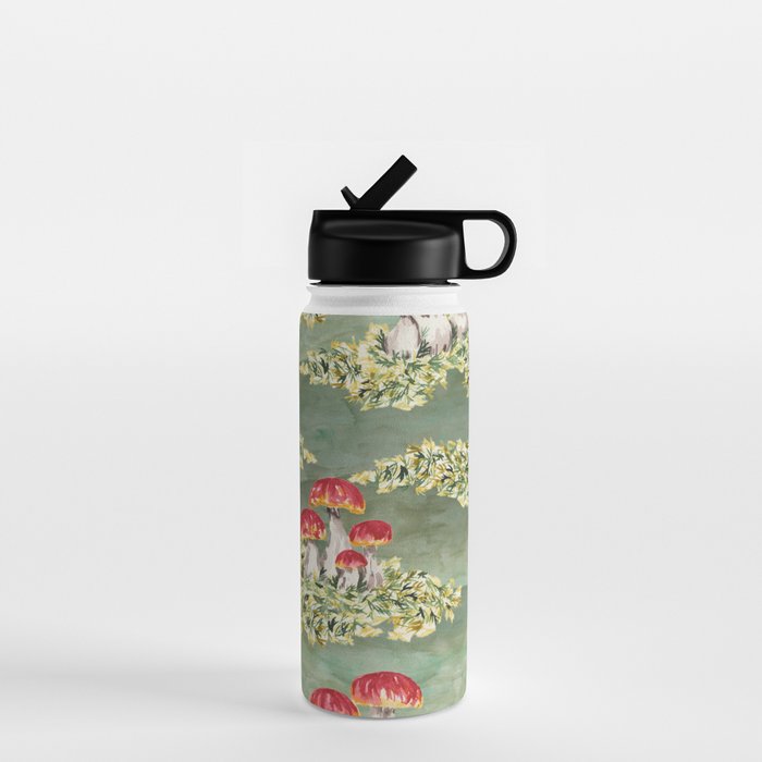 Watercolor moss and mushroom mosaic pattern Water Bottle Gallery Image 1