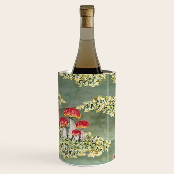 Watercolor moss and mushroom mosaic pattern Wine Chiller Gallery Image 1