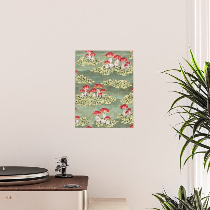 Watercolor moss and mushroom mosaic pattern Poster Gallery Image 2